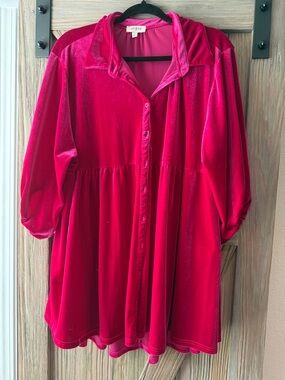 Umgee Fuchsia Velvet Button-Down Tunic